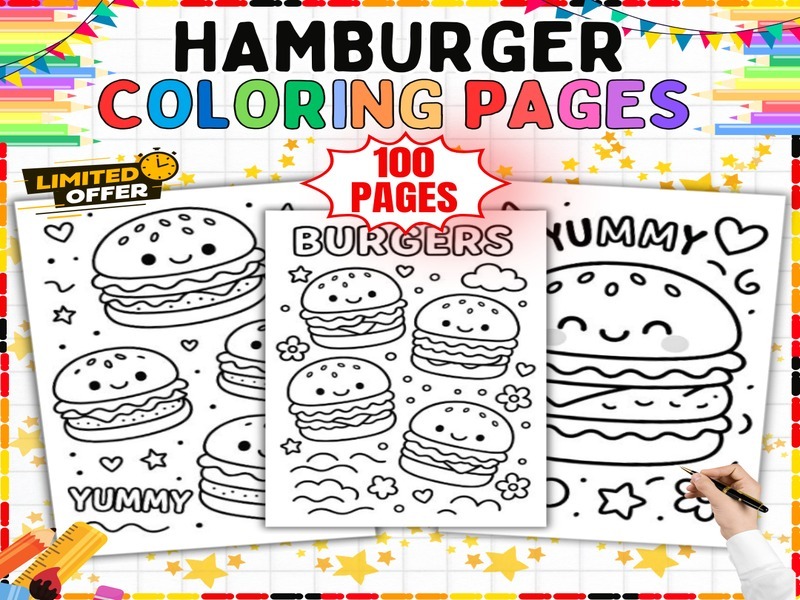 Burger Coloring Pages | 100 Printable Food Coloring Sheets for Preschool