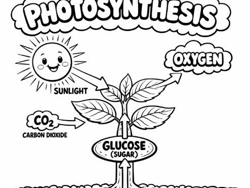 Photosynthesis explainer - plant energy biology science Colouring Page