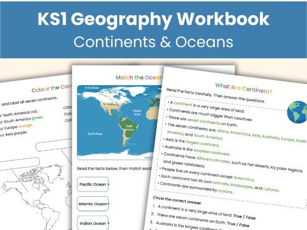 KS1 Geography Workbook | Continents & Oceans Worksheets | Printable Resource
