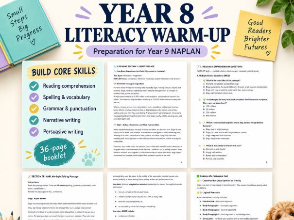 LEVEL UP YOUR LITERACY! | STAGE 4/5 NAPLAN Warm-Up Booklet (Reading, Language Conventions & Writing)