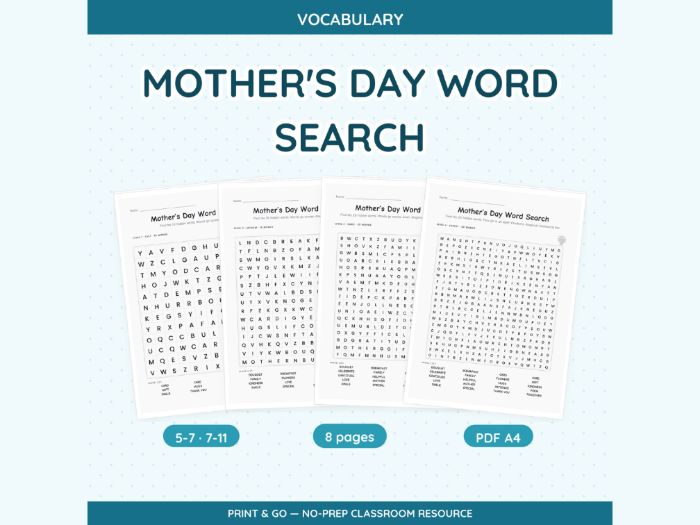 Mother's Day Word Search Puzzles | 8 Sheets