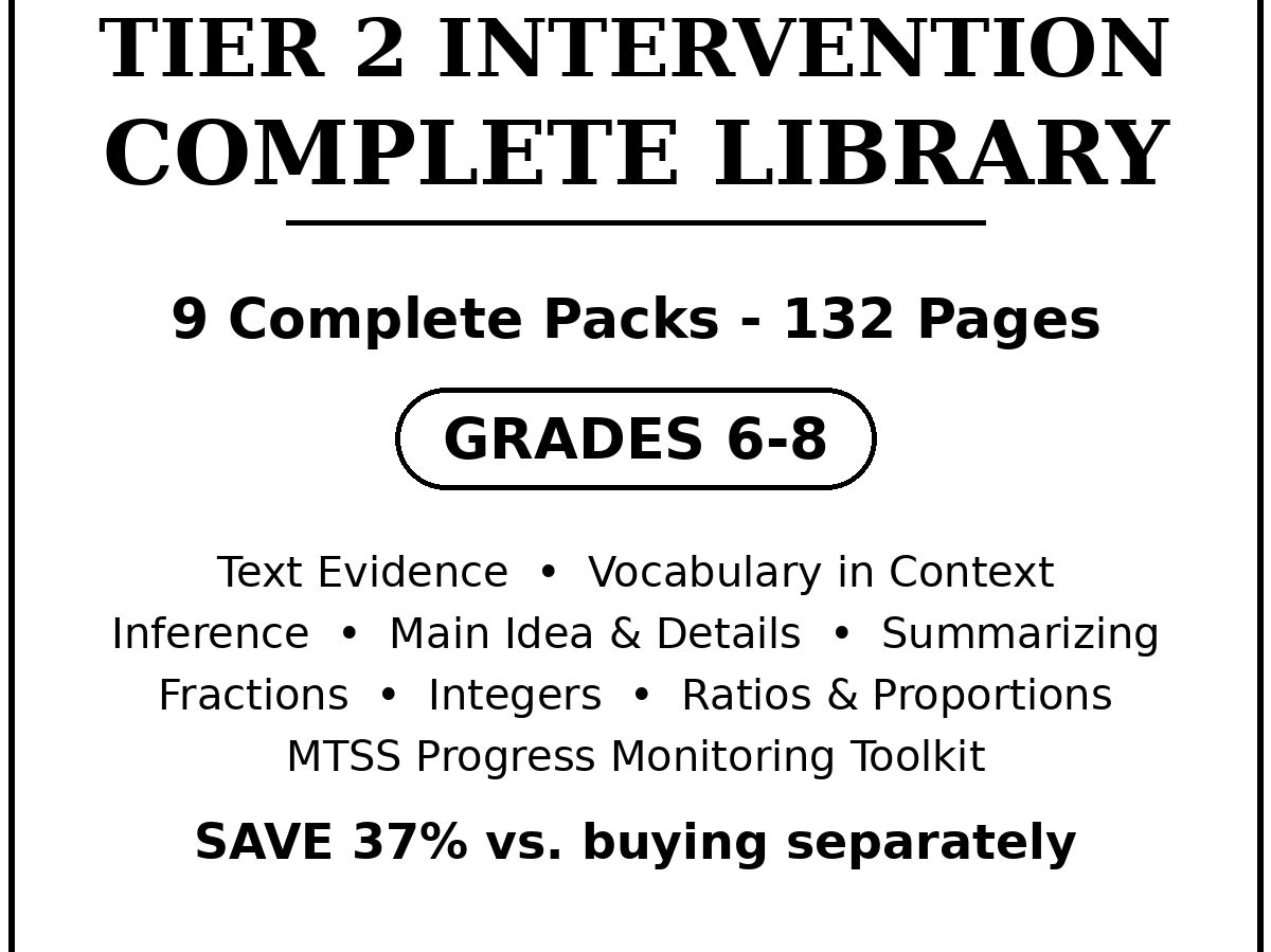 Tier 2 Intervention Complete Library: Grades 6-8 Reading + Math + MTSS | RTI