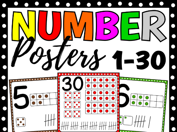 Number Posters 1-30 | Ten Frames, Dice, Tally Marks & Number Words | EYFS & KS1 Display