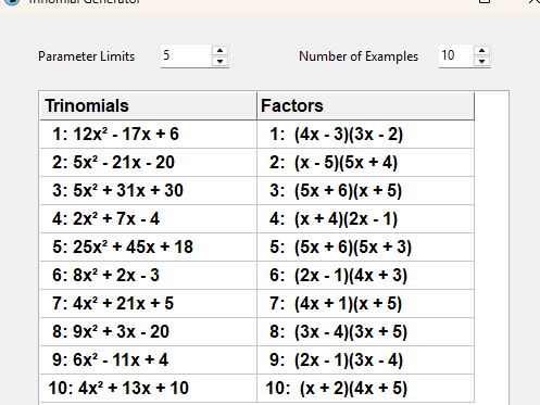 Trinomial - Generate examples - Solution Meth