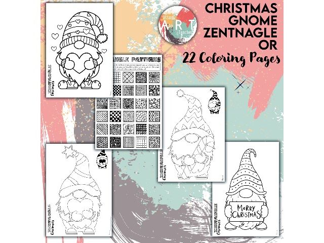 Christmas Gnome Zentangle or Colouring Pages