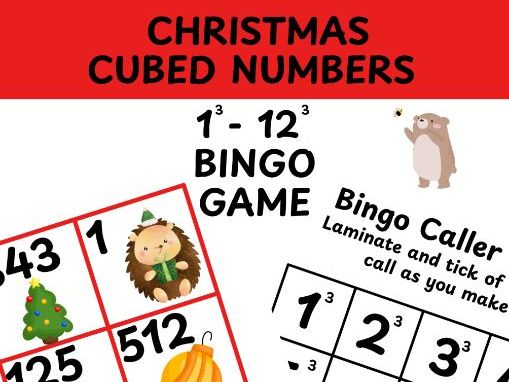 Christmas cubed numbers bingo game 1-12