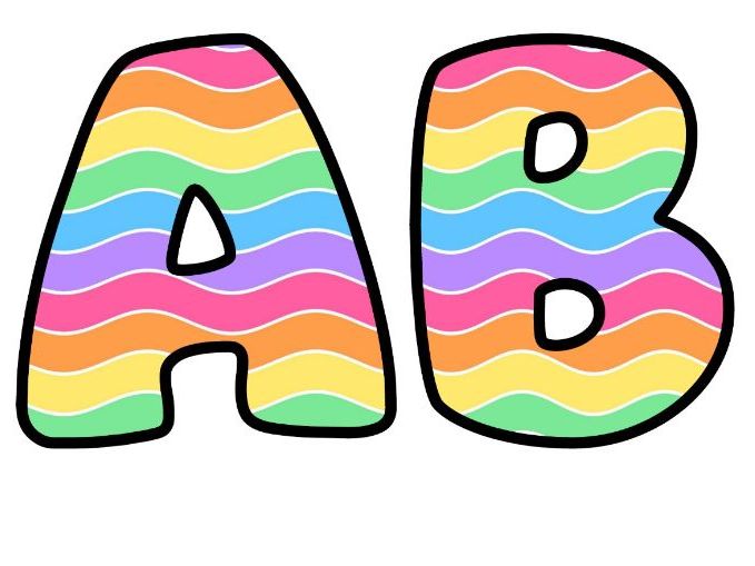 Rainbow Wave Bands Bubble Letters | Striped Bulletin Board Letters | Printable Alphabet A-Z and 0-9