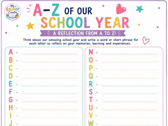 A–Z of Our School Year | KS2 End of Year Reflection Worksheet