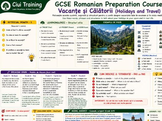 Free GCSE Romanian Preparation Course Poster – Holidays and Travel | Knowledge Organiser