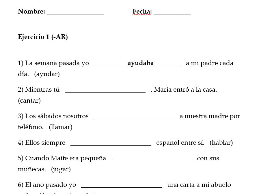 Spanish Imperfect Tense Practise / El Imperfecto (regular + irregular verbs)