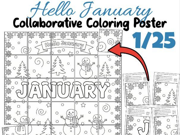 Hello January Collaborative Coloring Poster | Winter Classroom Art Activity