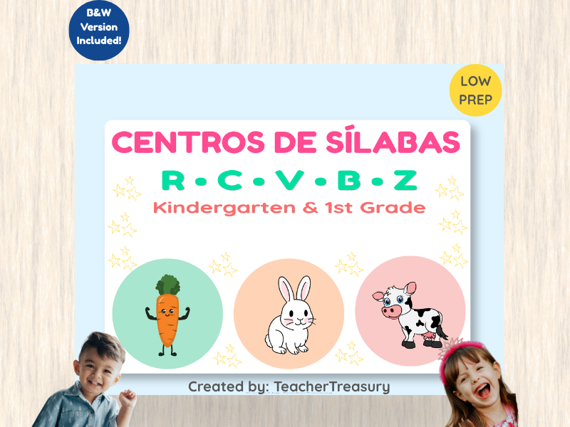 Spanish Syllables Centers R C V B Z Playdough Mats and Clip Cards EYFS Reception Phonics Activity Pa