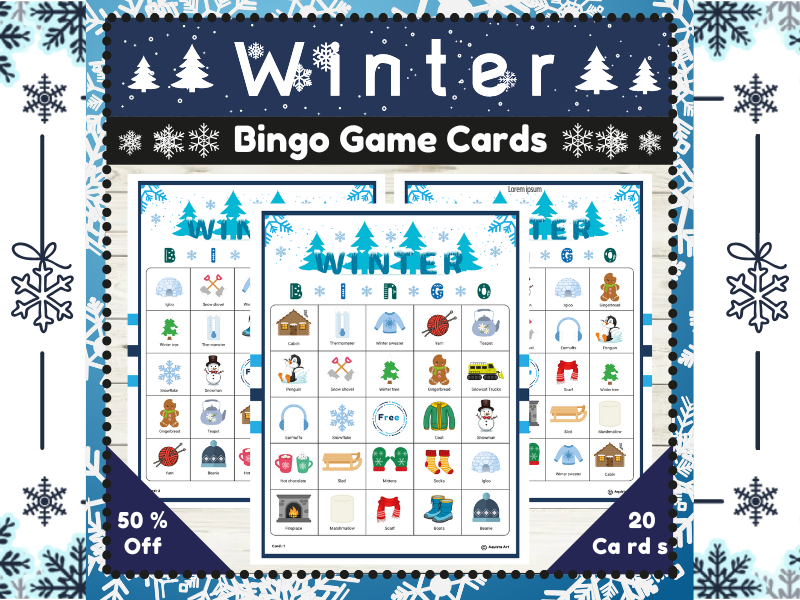 Winter Bingo Game Cards : Vocabulary Building Game for Young Learners
