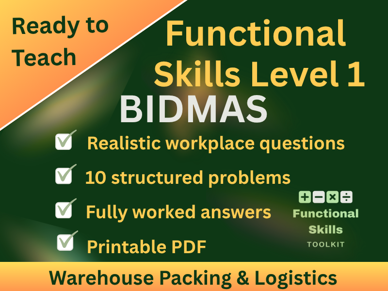 Functional Skills BIDMAS L1 Worksheet