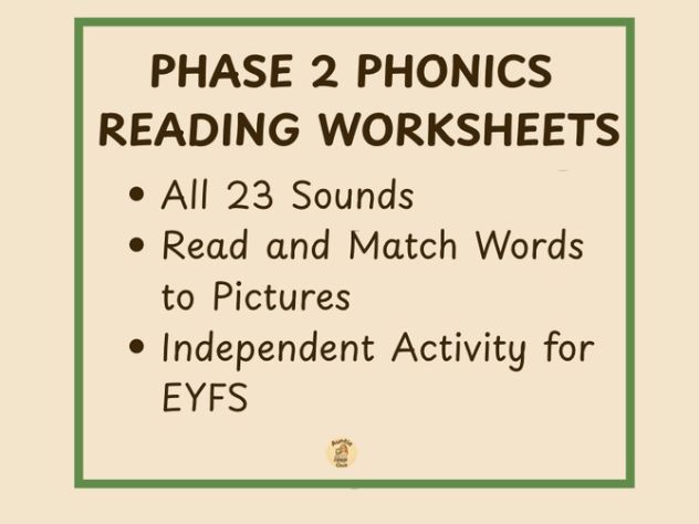 Phase 2 Phonics Blending Worksheets | Match Words to Pictures | 23 Sounds