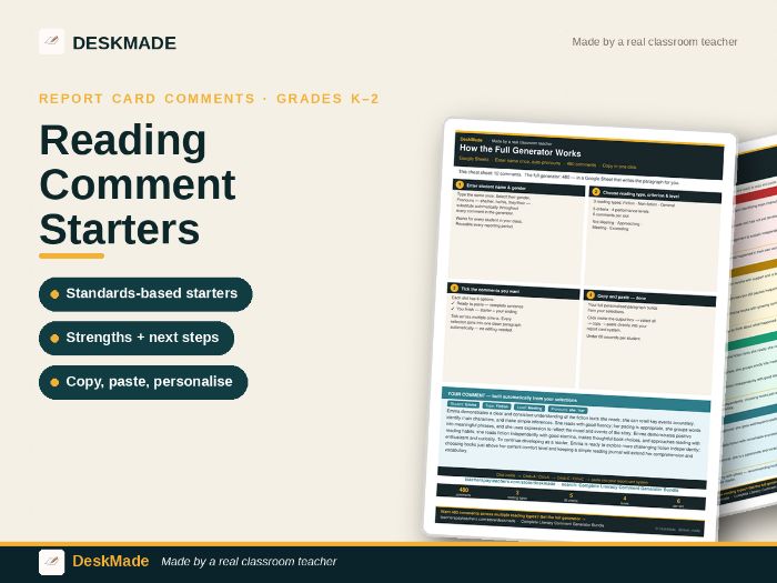 Free Reading Comment Starters | Grades K–2 | IB Report Cards