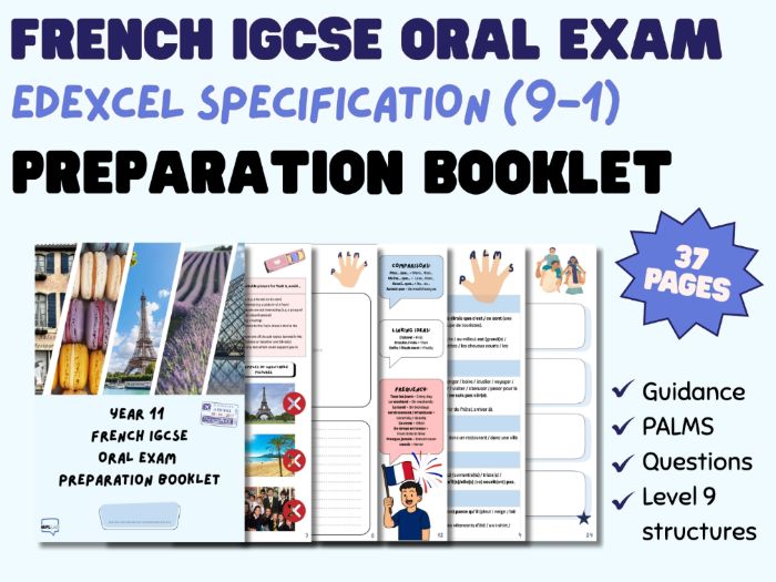 FRENCH IGCSE oral exam - speaking preparation booklet (Edexcel specification)