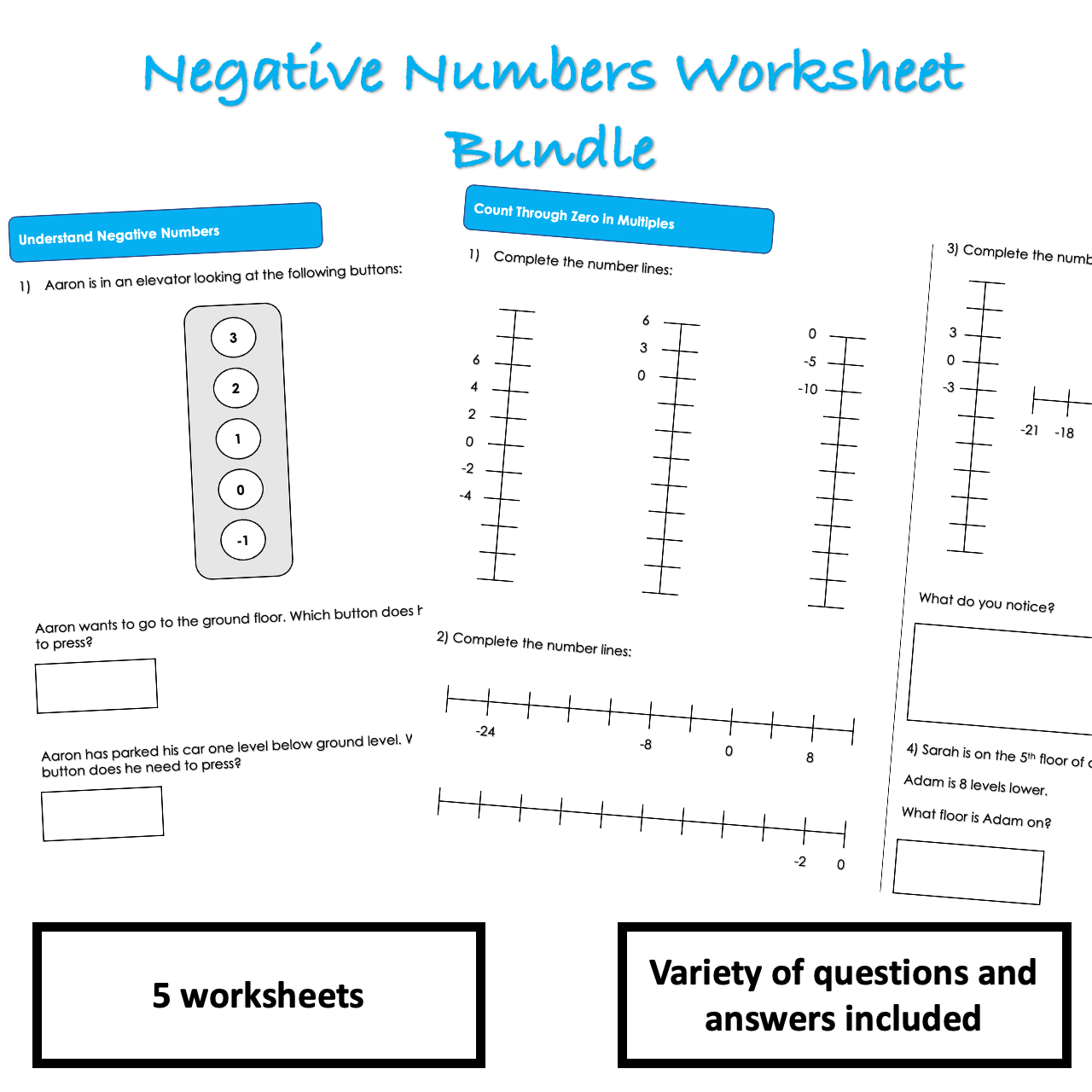 Negative Numbers Worksheet Bundle