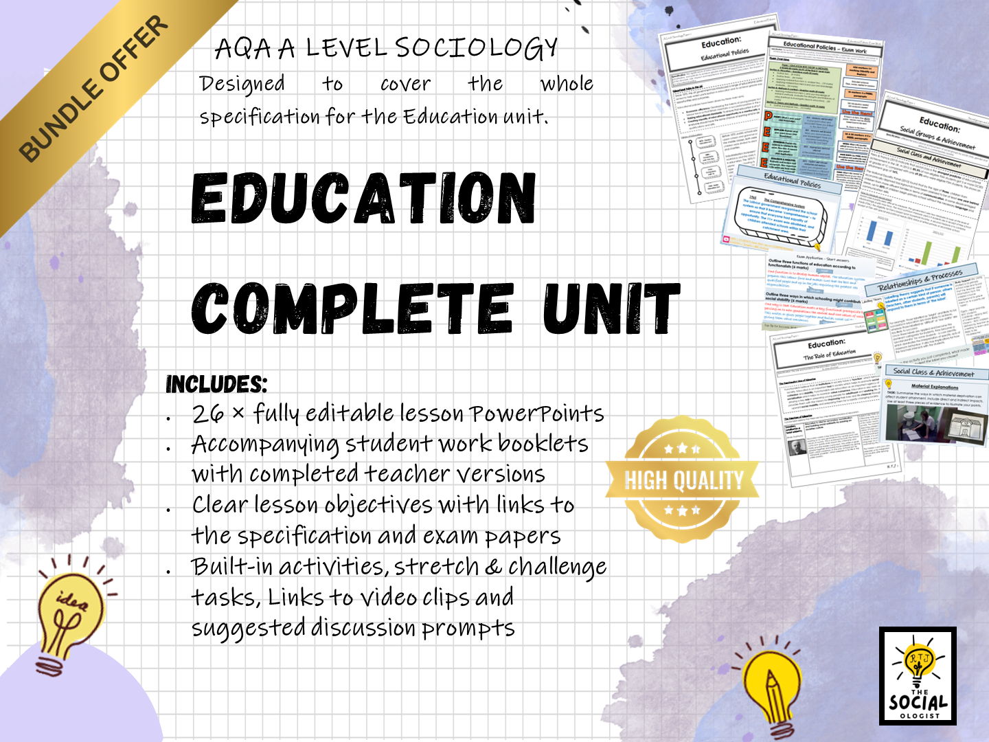 AQA A level Sociology - Education - Complete Unit - Bundle