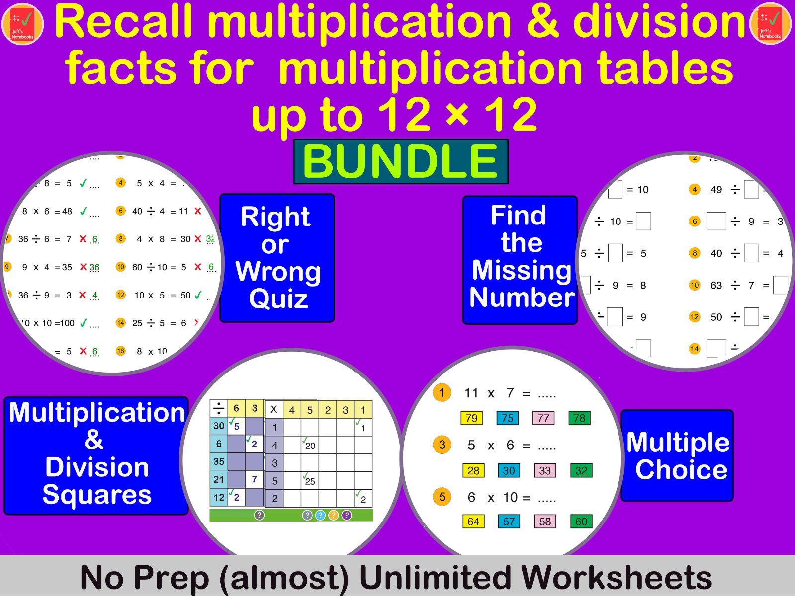 Recall multiplication and division facts up to 12 × 12 -Year4 BUNDLE