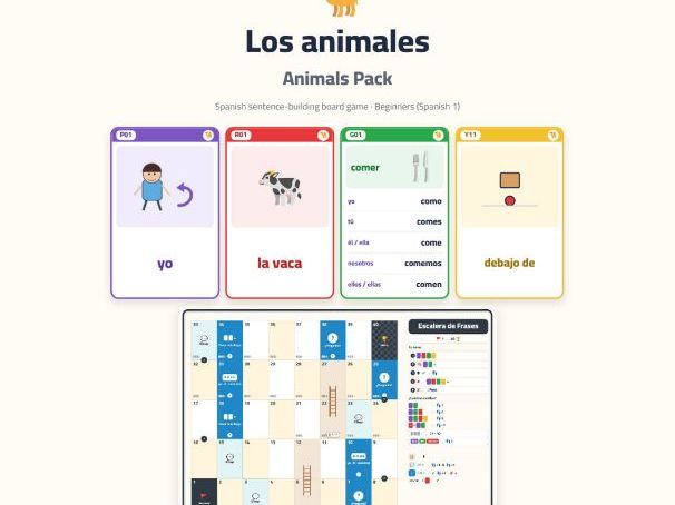 Spanish Animals Sentence-Building Game