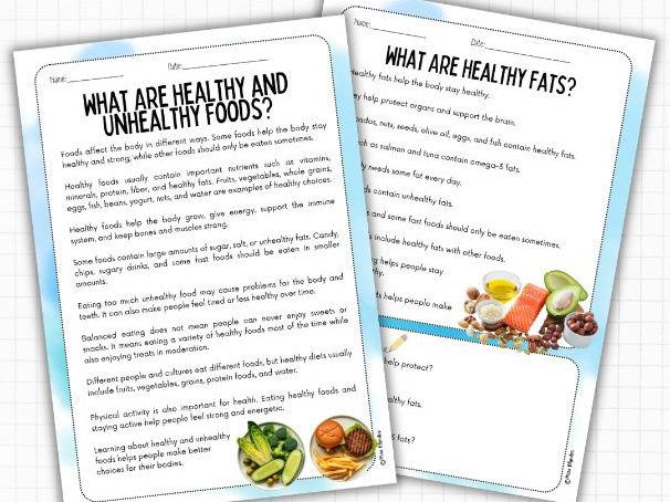 Healthy Eating Reading Comprehension (Nonfiction, 2 Levels) | ESL KS2 Science