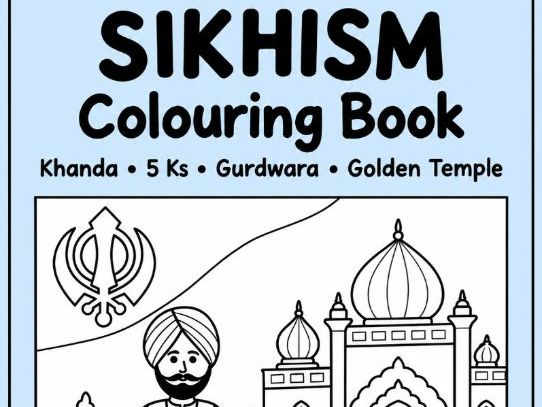 Sikhism Colouring Book  Sikh Faith, 5 Ks, Khanda, Gurdwara & Golden Temple  KS1 KS2 RE