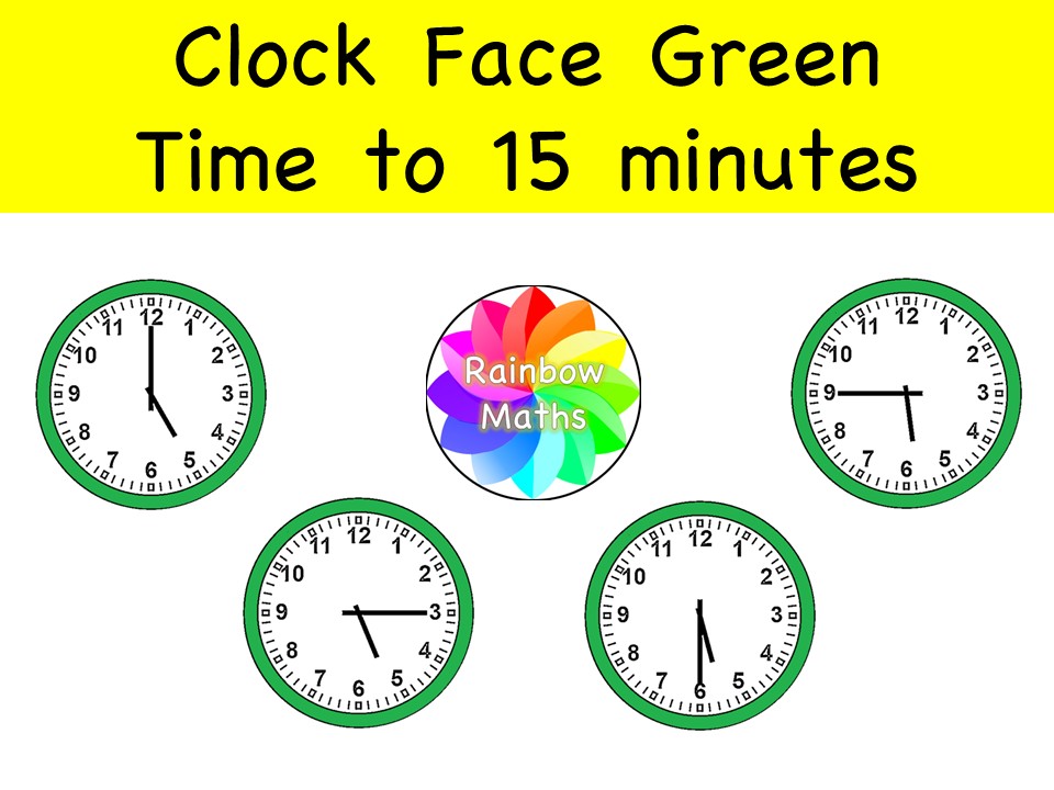 Time to 15 Mins Green Clocks 50 Maths Clipart Year 2