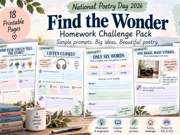National Poetry Day 2026 | Find the Wonder Homework Challenge Pack