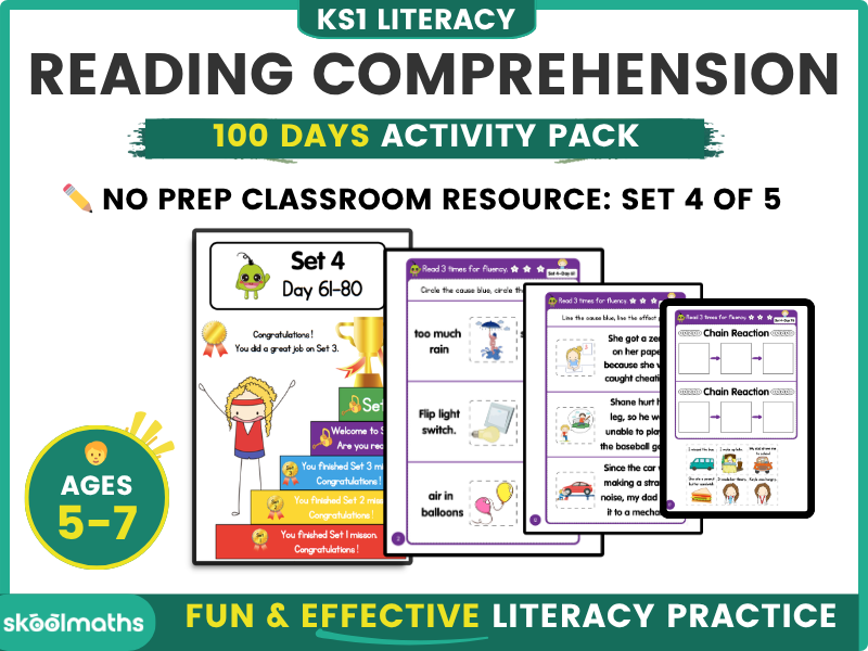 100 Days Reading Comprehension Worksheets (SET 4) for KS1 Literacy
