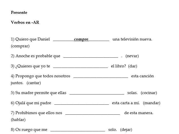 Spanish subjunctive worksheets (Subjuntivo)