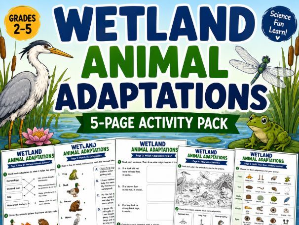 Wetland Animal Adaptations | Wetland Science Activities | Ecosystem Worksheets