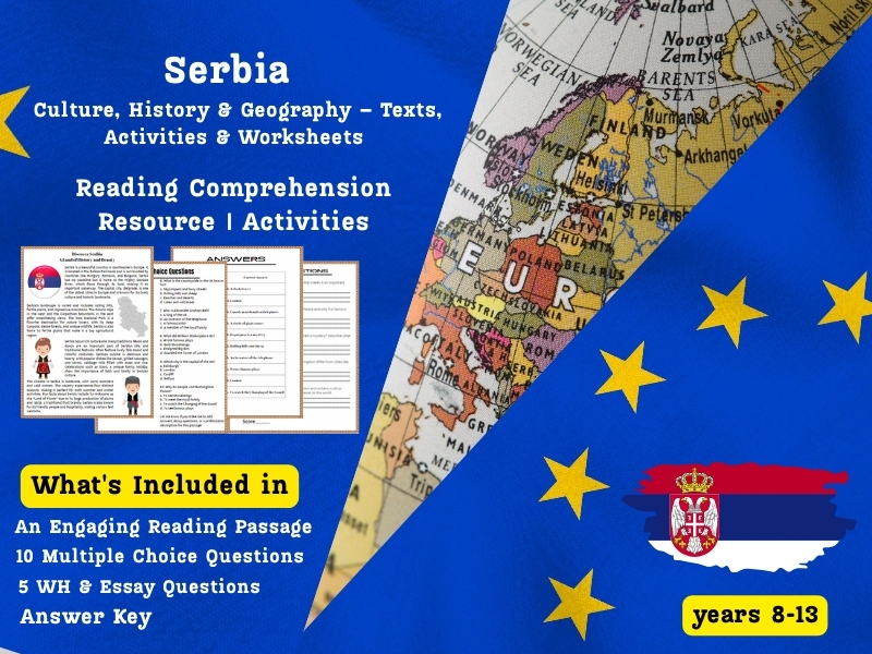 Serbia Reading Comprehension Pack: Culture, History & Geography – Texts, Activities & Worksheets