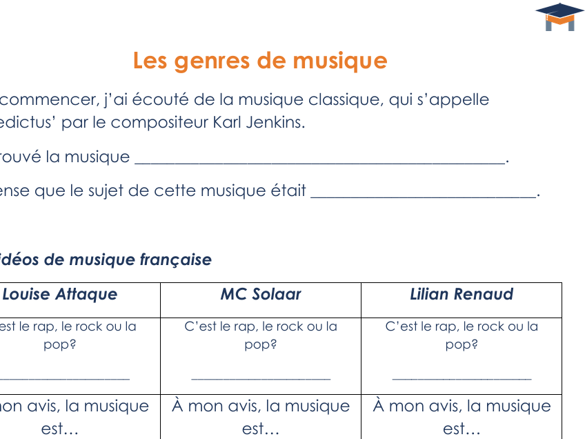 French - Music opinions lesson