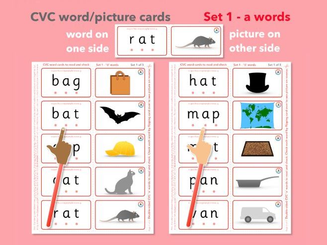 CVC 'a' word/picture cards Double-sided (Set 1 of 5)