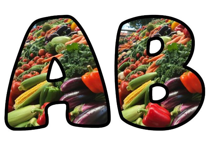 Healthy Lifestyle Veggies Classroom Display | Lettering Set | Upper & Lowercase, 0-9 and Signs