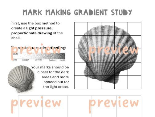 Sea Life - Mark Making Gradient Study (grid method)