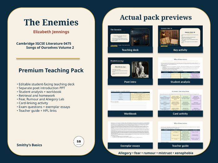 “The Enemies” - poem by Elizabeth Jennings – Complete Unit of Work from Smithy's Basics