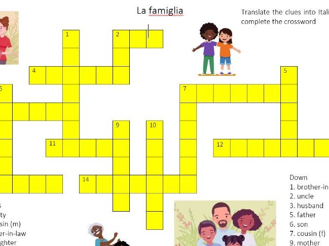 Italian vocabulary crossword - la famiglia, family