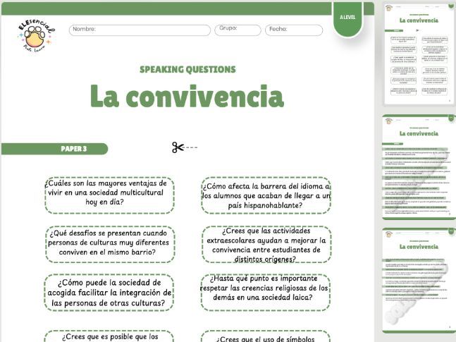 AS/A Level Spanish Speaking Cards: La Convivencia