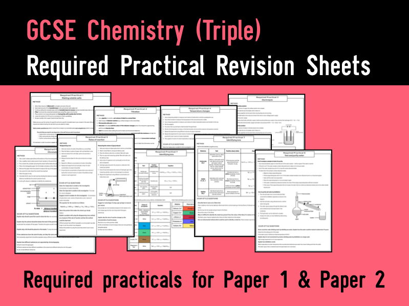 GCSE Chemistry AQA Required Practical Revision Sheets Teaching Resources