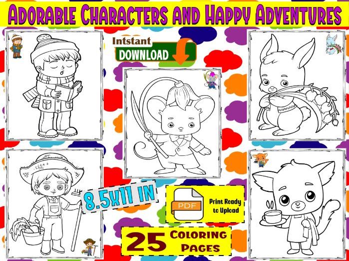 Kids Coloring Pages-Adorable Characters and Happy Adventures