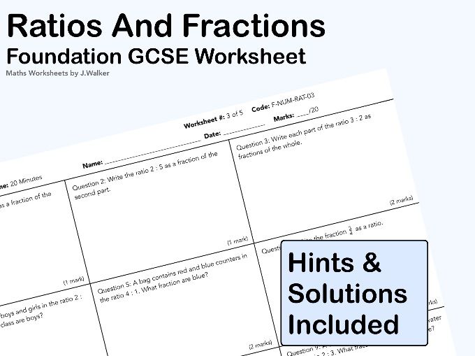 GCSE Maths Worksheet: Ratios And Fractions - Foundation Tier