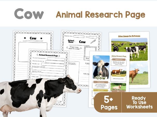 Cow Worksheets | Farm Animal Research Project for Kids