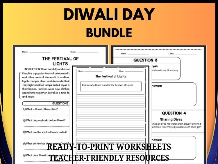 Diwali Day Mega Bundle | Reading, Math & Writing Activities | Grades 2–8