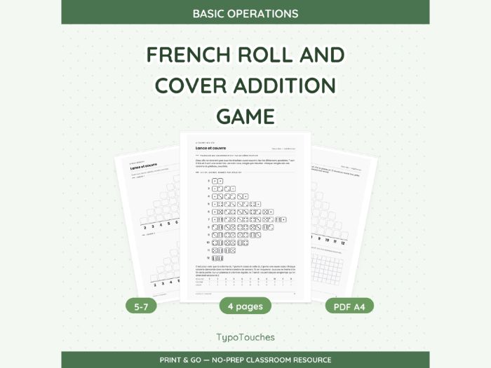 French Roll and Cover Addition Game | 4 pp