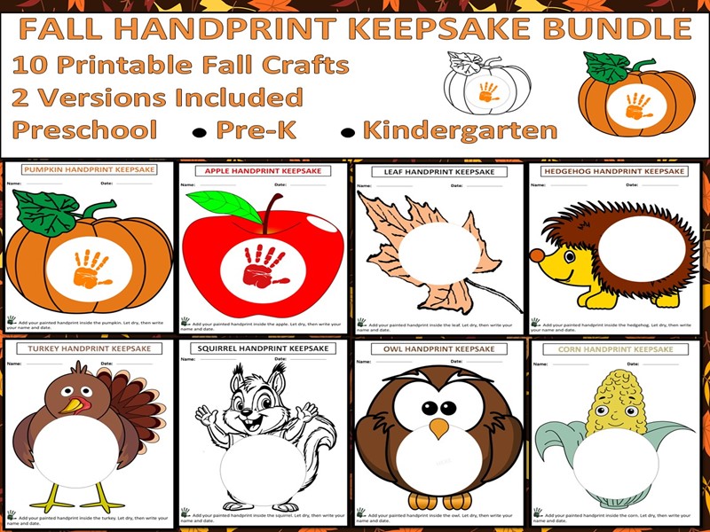 Fall Handprint Keepsake Bundle | 10 Printable Autumn Crafts for Kids