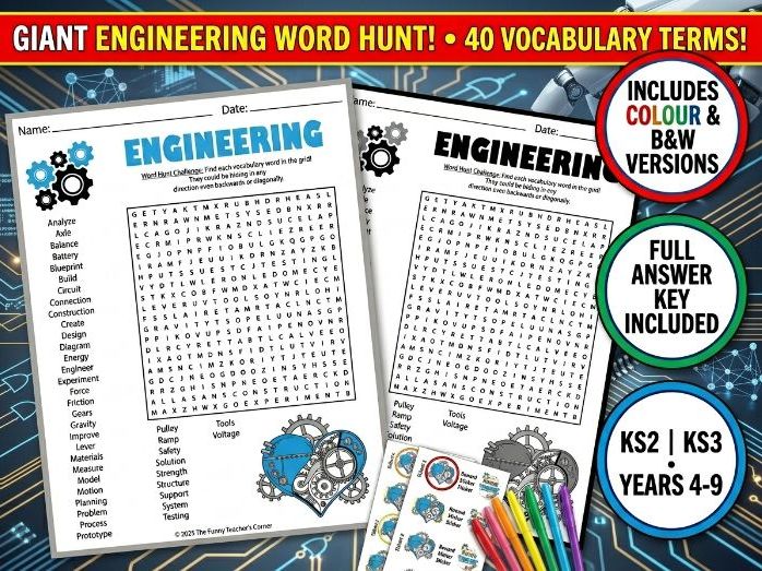 Engineering Vocabulary Word Search | STEM & Design Technology Activity | KS2 KS3 Years 4-9