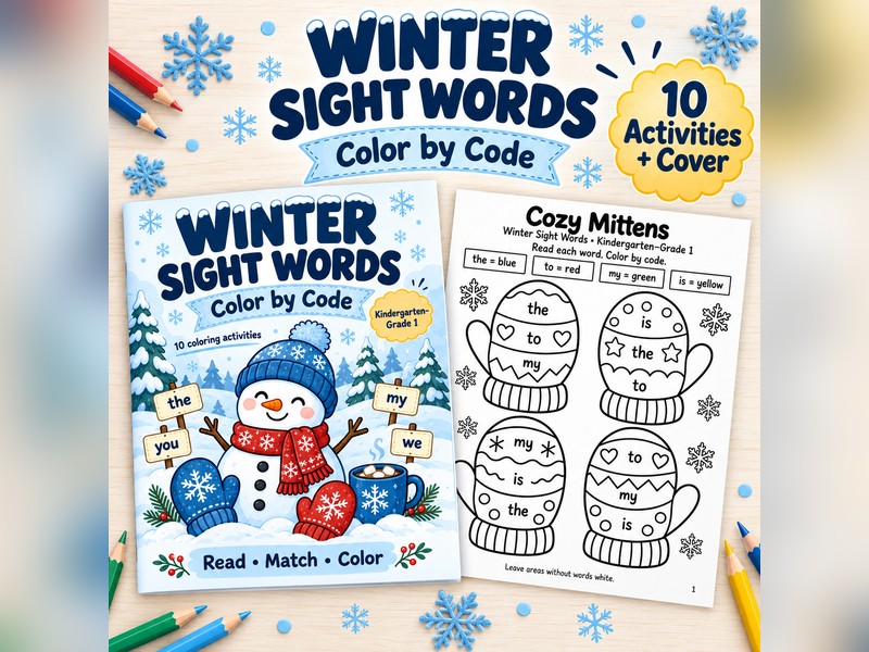 Winter Sight Words Colour by Code K-1