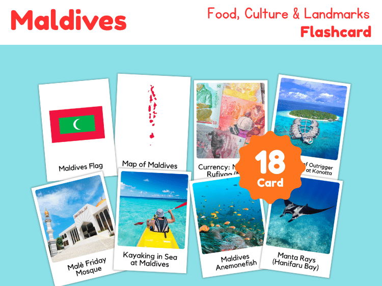 Maldives Geography Flashcards | 18 Printable Country Study Cards